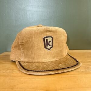 Vintage Kelton Seeds Logo Tan Brown Corduroy Adjustable Snapback Hat